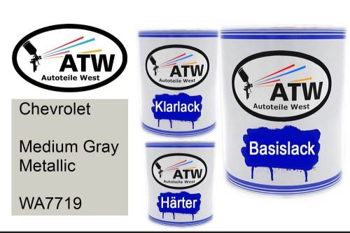 Chevrolet, Medium Gray Metallic, WA7719: 1L Lackdose + 1L Klarlack + 500ml Härter - Set, von ATW Autoteile West.